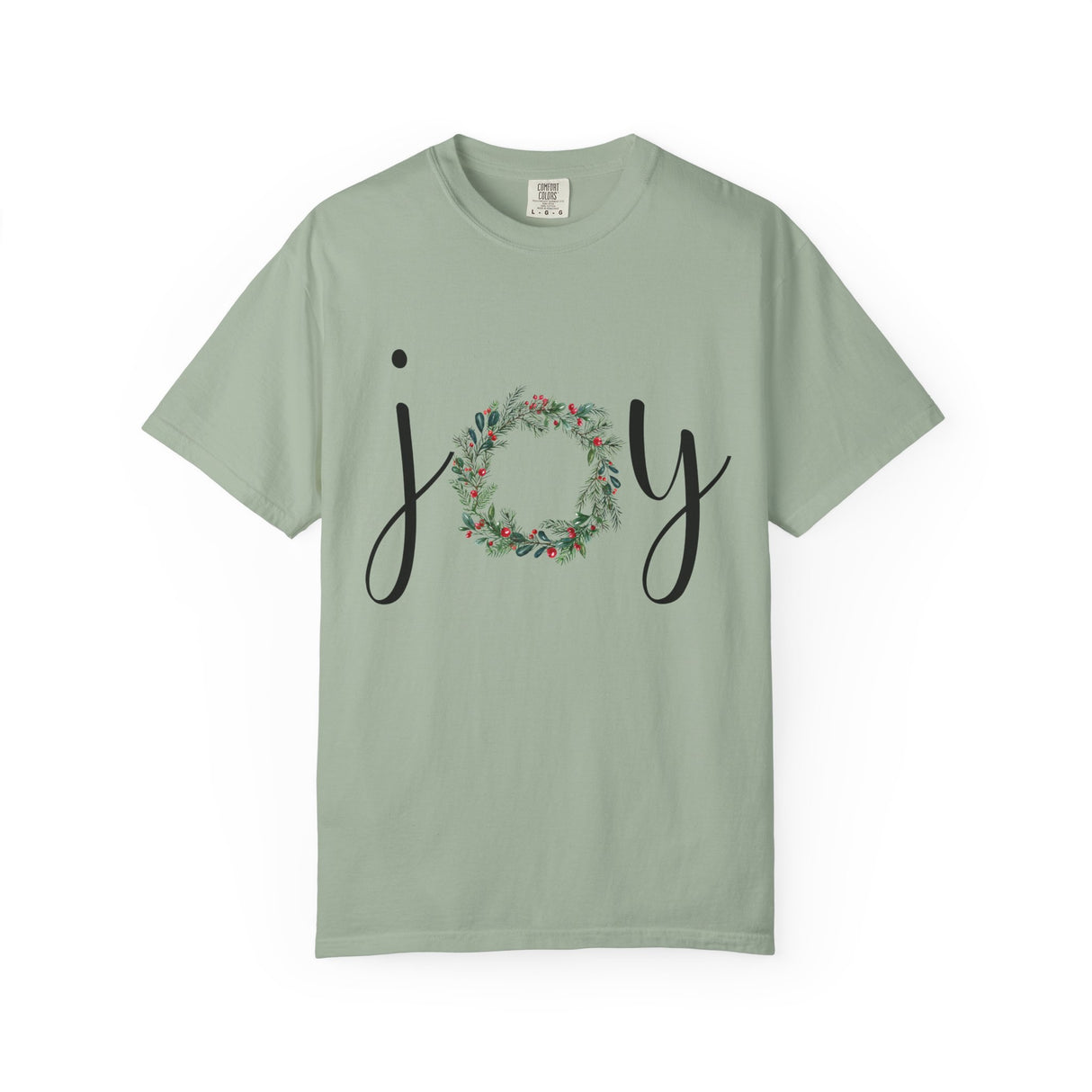 Joy Floral Wreath T-Shirt — Christmas Holiday Graphic Tee