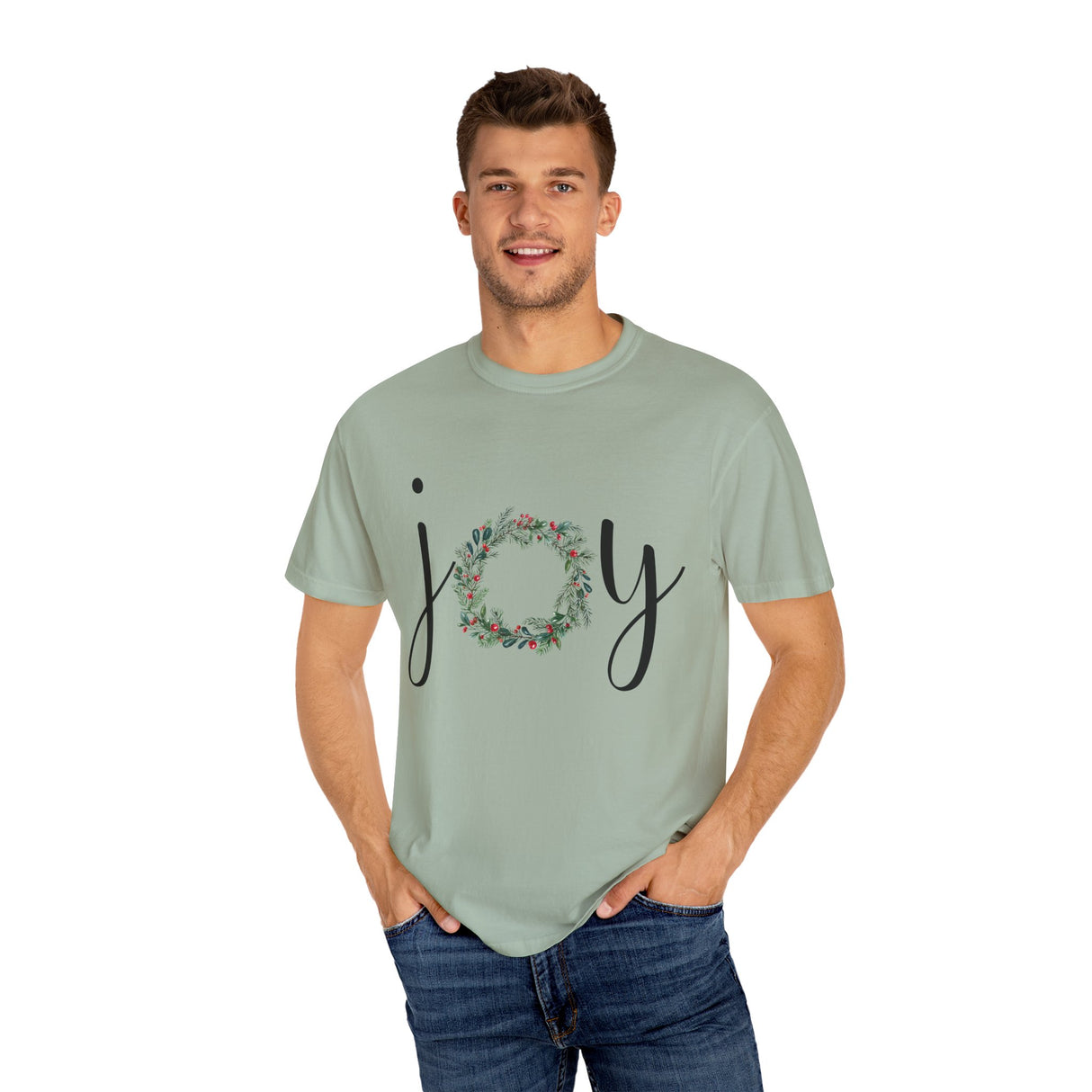 Joy Floral Wreath T-Shirt — Christmas Holiday Graphic Tee