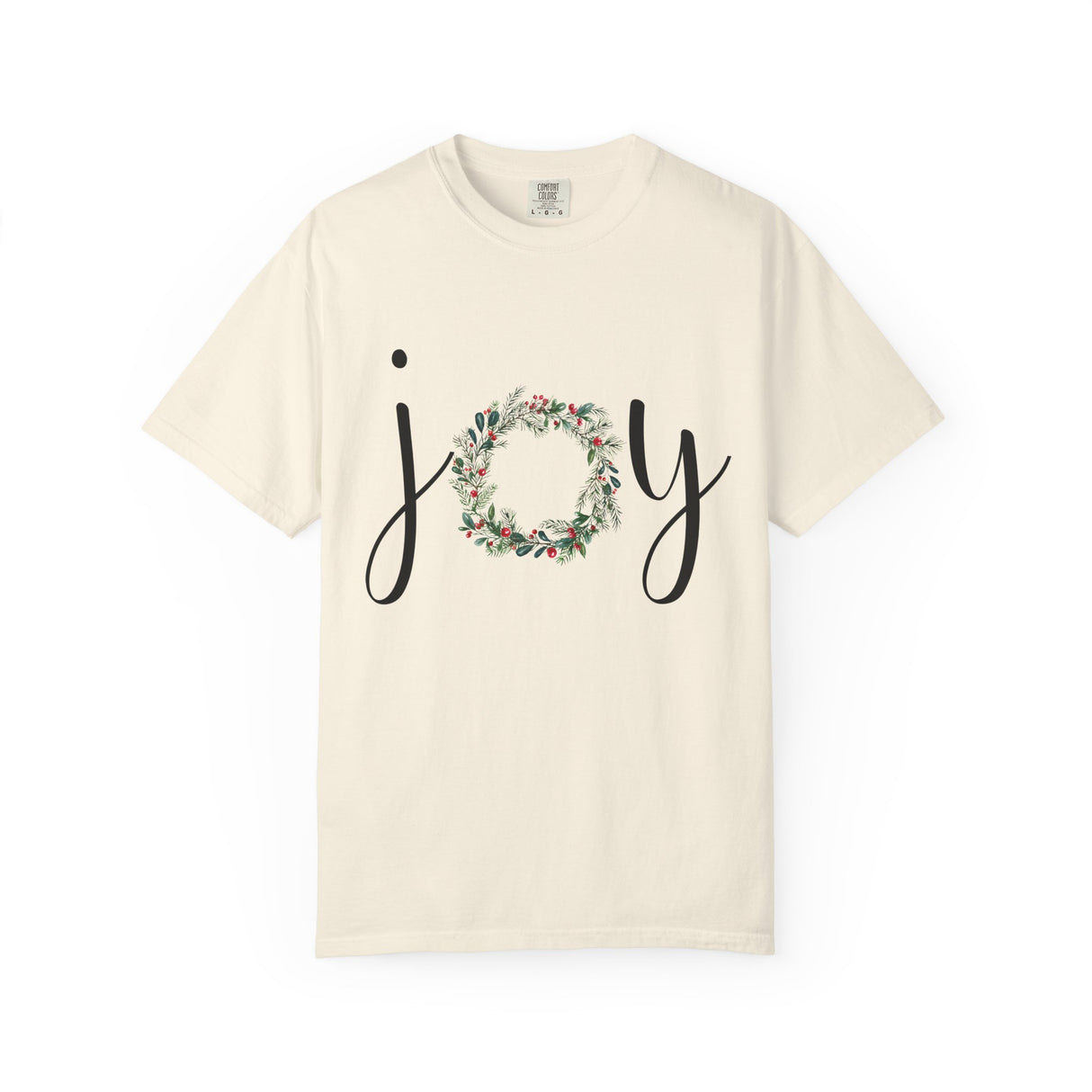 Joy Floral Wreath T-Shirt — Christmas Holiday Graphic Tee