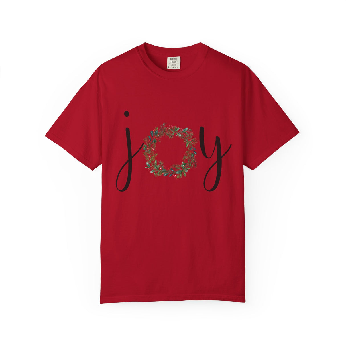 Joy Floral Wreath T-Shirt — Christmas Holiday Graphic Tee
