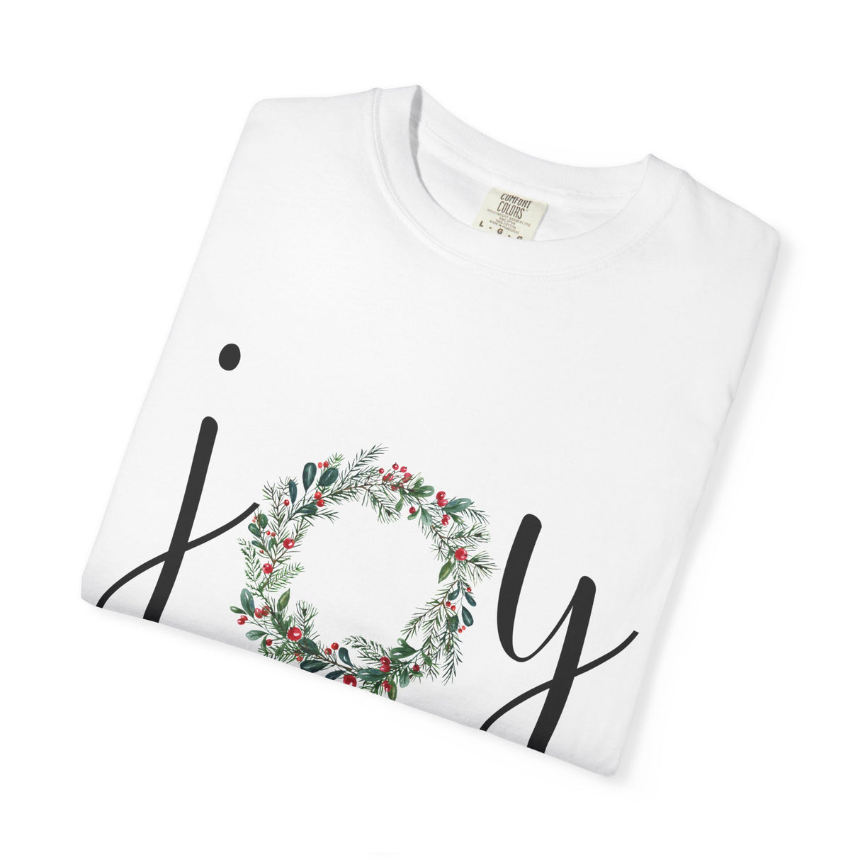 Joy Floral Wreath T-Shirt — Christmas Holiday Graphic Tee