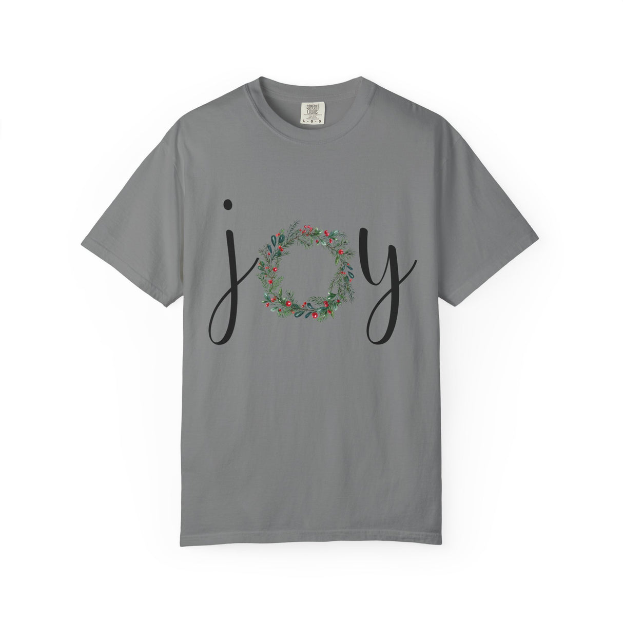 Joy Floral Wreath T-Shirt — Christmas Holiday Graphic Tee