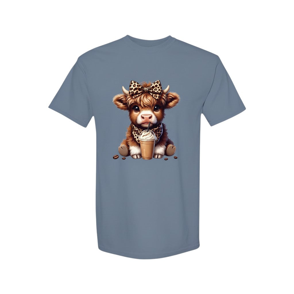 Cute Highland Cow With Coffee Graphic Tee - Comfort Colors
