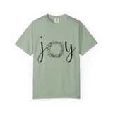 Joy Floral Wreath T-Shirt — Christmas Holiday Graphic Tee