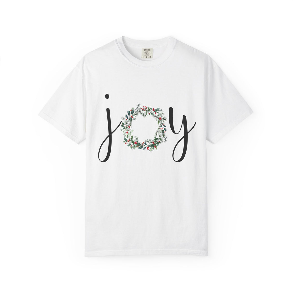 Joy Floral Wreath T-Shirt — Christmas Holiday Graphic Tee