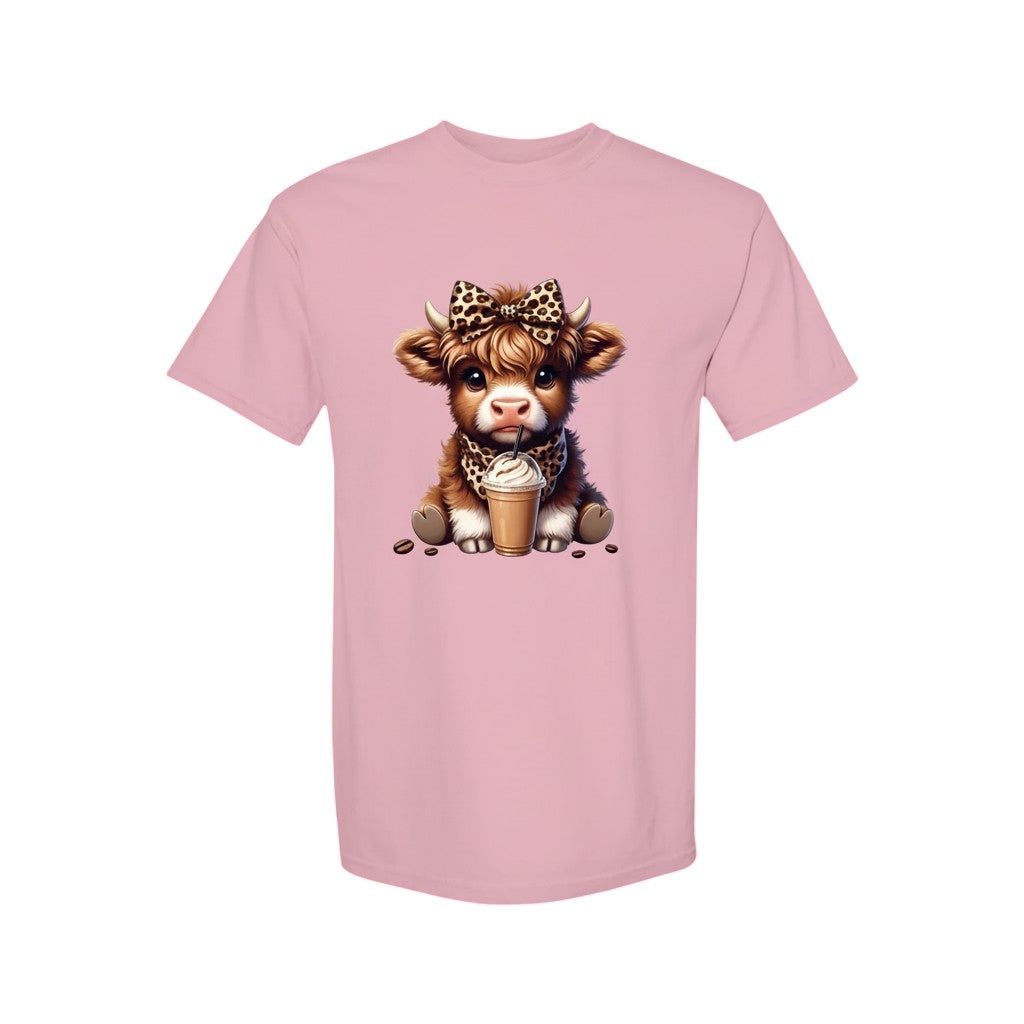 Cute Highland Cow With Coffee Graphic Tee - Comfort Colors