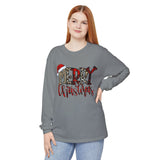 Merry Christmas leopard buffalo plaid Santa hat Long Sleeve T-Shirt
