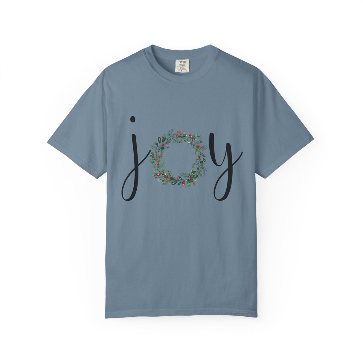 Joy Floral Wreath T-Shirt — Christmas Holiday Graphic Tee