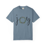 Joy Floral Wreath T-Shirt — Christmas Holiday Graphic Tee
