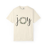 Joy Floral Wreath T-Shirt — Christmas Holiday Graphic Tee
