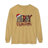 Merry Christmas leopard buffalo plaid Santa hat Long Sleeve T-Shirt