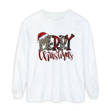 Merry Christmas leopard buffalo plaid Santa hat Long Sleeve T-Shirt
