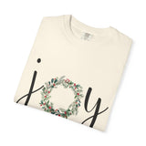 Joy Floral Wreath T-Shirt — Christmas Holiday Graphic Tee