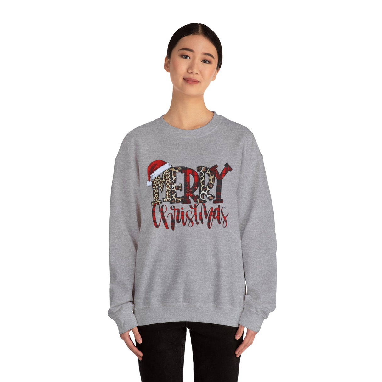 Merry Christmas Script with Santa Hat Sweatshirt