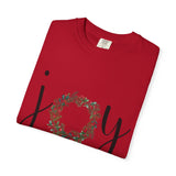 Joy Floral Wreath T-Shirt — Christmas Holiday Graphic Tee
